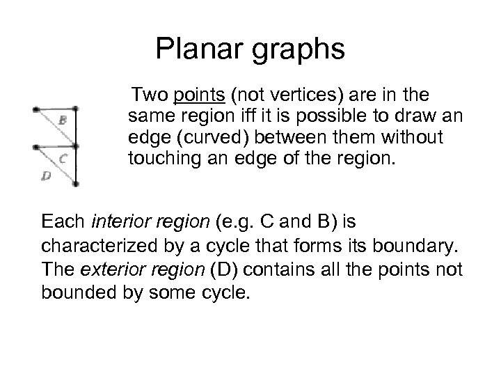 Planar graphs Two points (not vertices) are in the same region iff it is