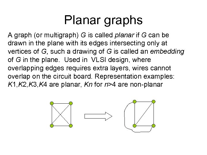 Planar graphs A graph (or multigraph) G is called planar if G can be