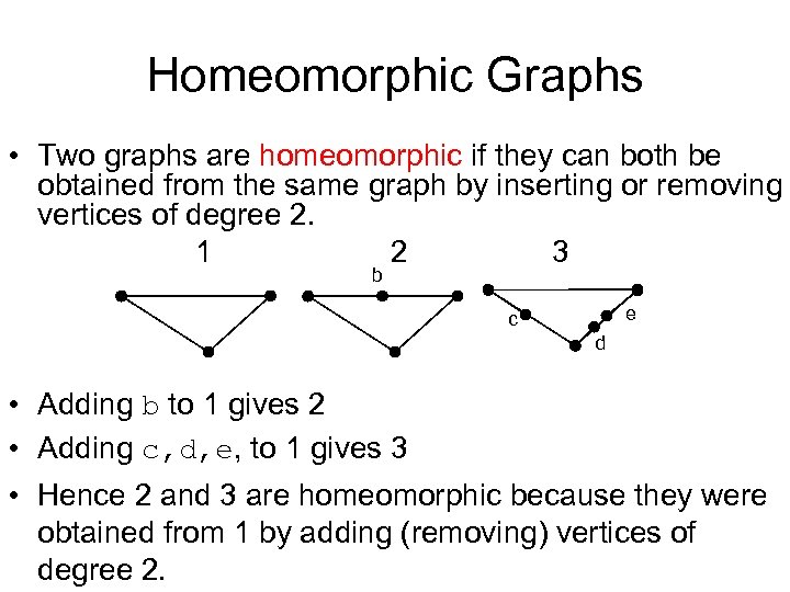 Homeomorphic Graphs • Two graphs are homeomorphic if they can both be obtained from