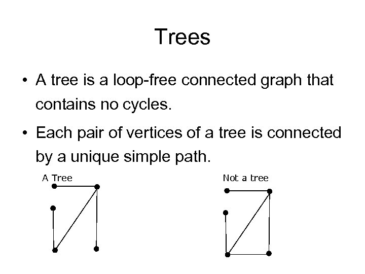 Trees • A tree is a loop-free connected graph that contains no cycles. •