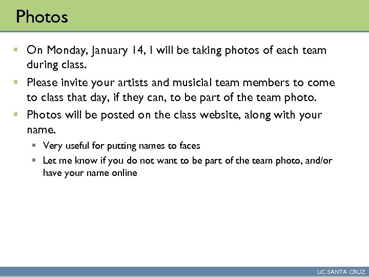 Photos § On Monday, January 14, I will be taking photos of each team