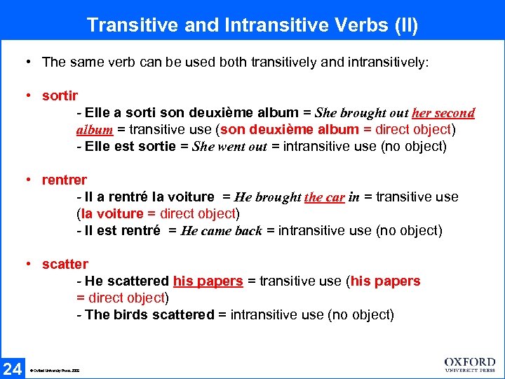 Transitive and Intransitive Verbs (II) • The same verb can be used both transitively