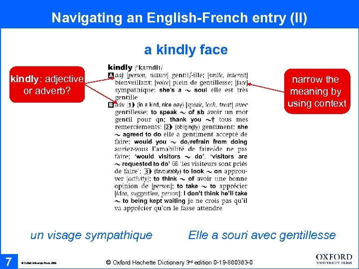 Navigating an English-French entry (II) a kindly face kindly: adjective or adverb? narrow the