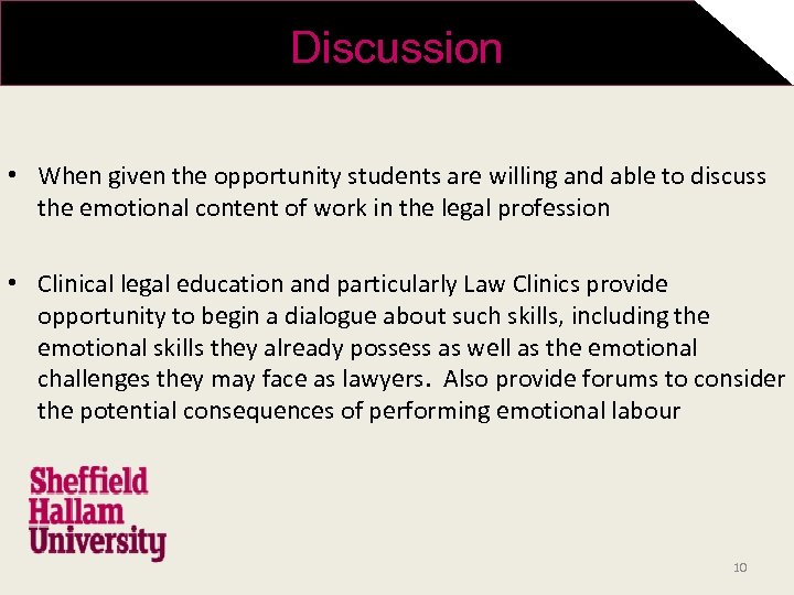 Discussion • When given the opportunity students are willing and able to discuss the