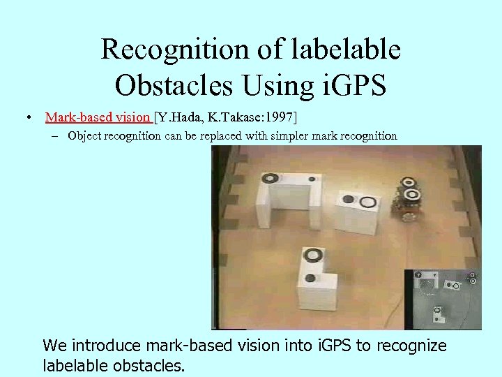 Recognition of labelable Obstacles Using i. GPS • Mark-based vision [Y. Hada, K. Takase: