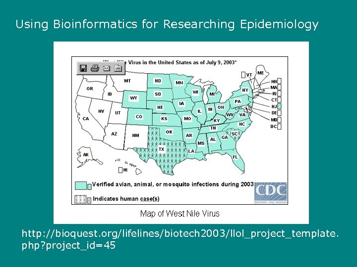 Using Bioinformatics for Researching Epidemiology http: //bioquest. org/lifelines/biotech 2003/llol_project_template. php? project_id=45 