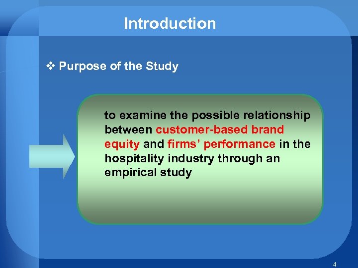 Introduction v Purpose of the Study to examine the possible relationship between customer-based brand