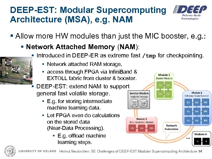 DEEP-EST: Modular Supercomputing Architecture (MSA), e. g. NAM § Allow more HW modules than