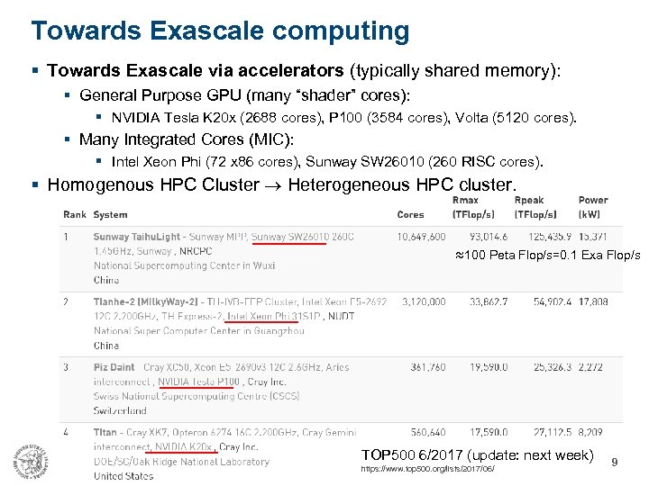 Towards Exascale computing § Towards Exascale via accelerators (typically shared memory): § General Purpose