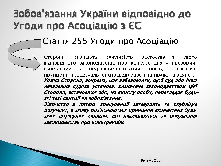 Зобов’язання України відповідно до Угоди про Асоціацію з ЄС Стаття 255 Угоди про Асоціацію