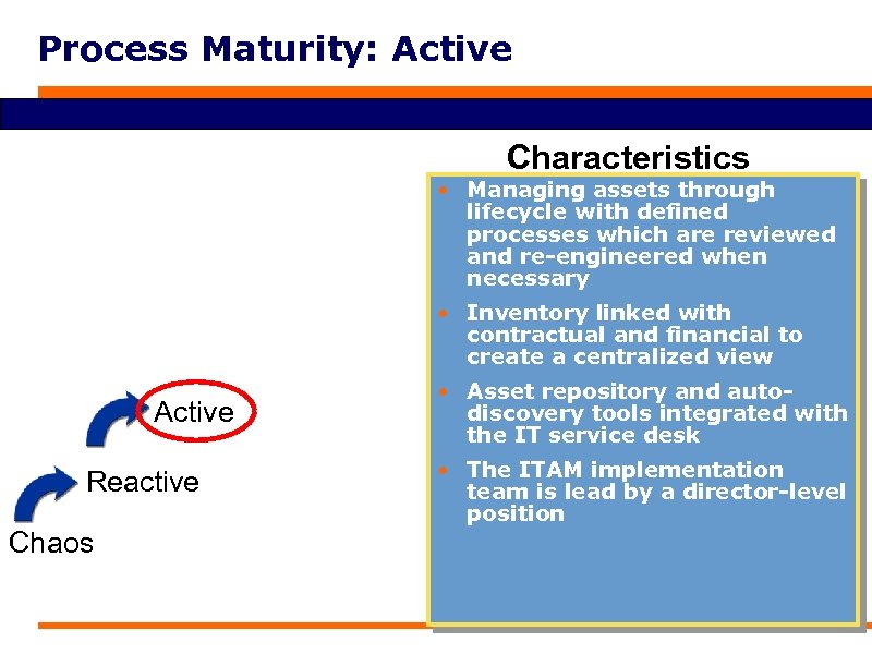 Process Maturity: Active Characteristics • Managing assets through lifecycle with defined processes which are