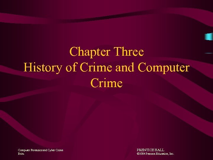 Chapter Three History of Crime and Computer Crime Computer Forensics and Cyber Crime Britz