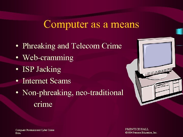 Computer as a means • • • Phreaking and Telecom Crime Web-cramming ISP Jacking