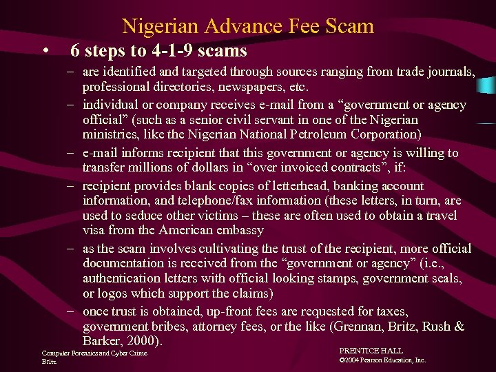 Nigerian Advance Fee Scam • 6 steps to 4 -1 -9 scams – are