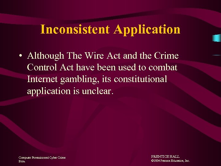 Inconsistent Application • Although The Wire Act and the Crime Control Act have been