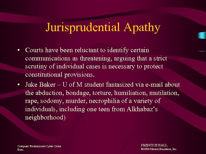 Jurisprudential Apathy • Courts have been reluctant to identify certain communications as threatening, arguing