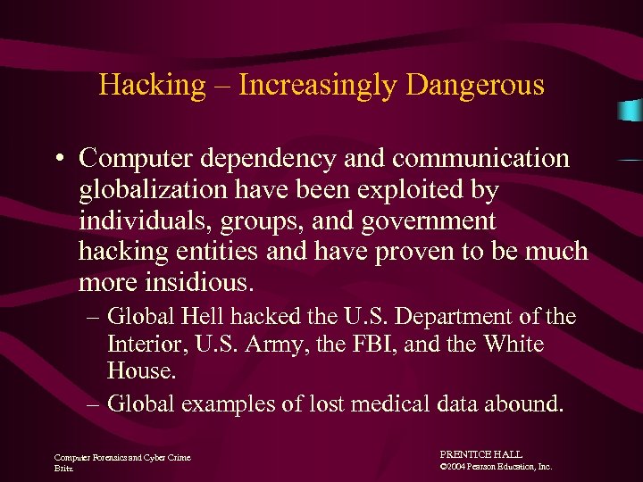 Hacking – Increasingly Dangerous • Computer dependency and communication globalization have been exploited by