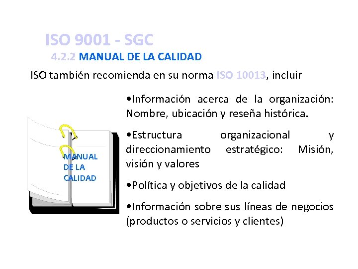 ISO 9001 - SGC 4. 2. 2 MANUAL DE LA CALIDAD ISO también recomienda