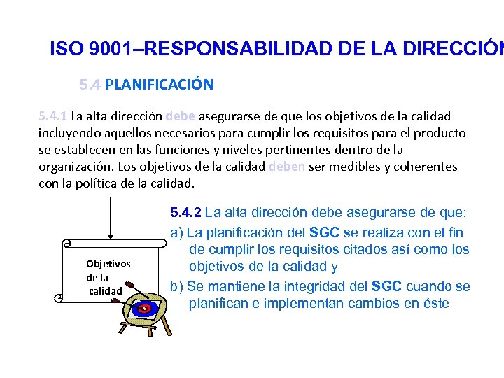 ISO 9001–RESPONSABILIDAD DE LA DIRECCIÓN 5. 4 PLANIFICACIÓN 5. 4. 1 La alta dirección