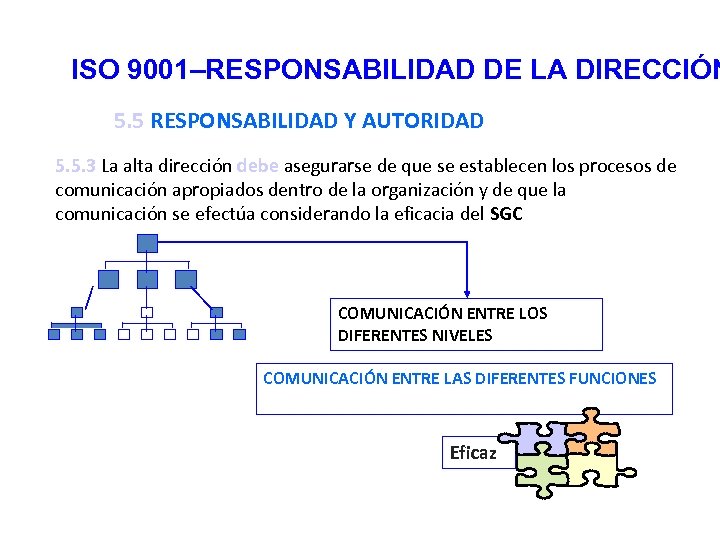 ISO 9001–RESPONSABILIDAD DE LA DIRECCIÓN 5. 5 RESPONSABILIDAD Y AUTORIDAD 5. 5. 3 La