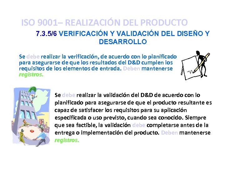 ISO 9001– REALIZACIÓN DEL PRODUCTO 7. 3. 5/6 VERIFICACIÓN Y VALIDACIÓN DEL DISEÑO Y