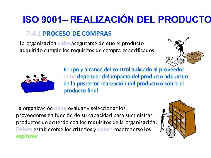 ISO 9001– REALIZACIÓN DEL PRODUCTO 7. 4. 1 PROCESO DE COMPRAS La organización debe