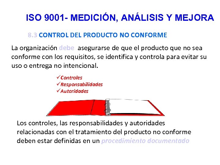 ISO 9001 - MEDICIÓN, ANÁLISIS Y MEJORA 8. 3 CONTROL DEL PRODUCTO NO CONFORME