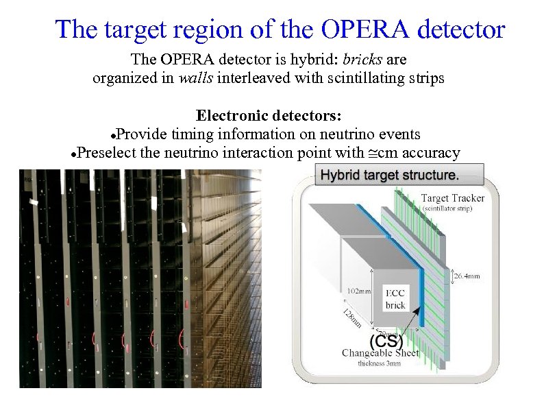 The target region of the OPERA detector The OPERA detector is hybrid: bricks are