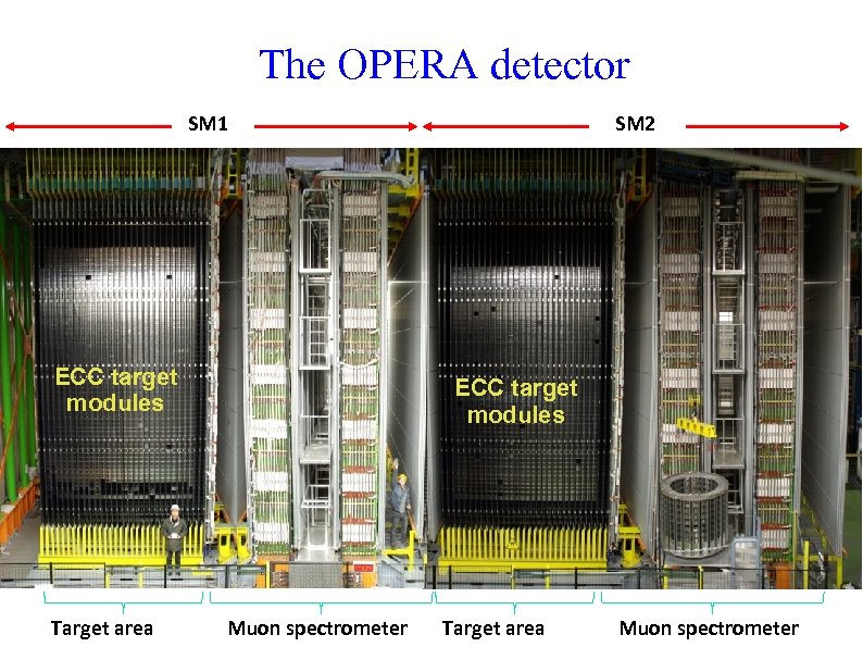 The OPERA detector SM 1 ECC target modules Target area SM 2 ECC target