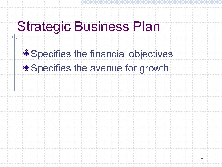 Strategic Business Plan Specifies the financial objectives Specifies the avenue for growth 60 