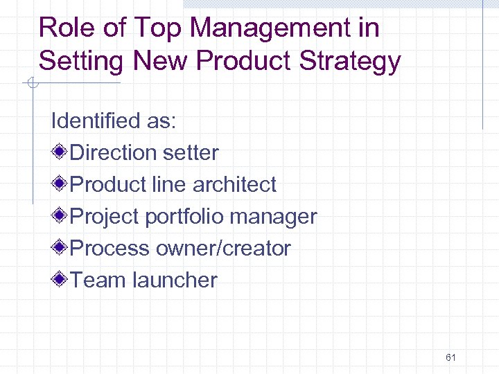 Role of Top Management in Setting New Product Strategy Identified as: Direction setter Product