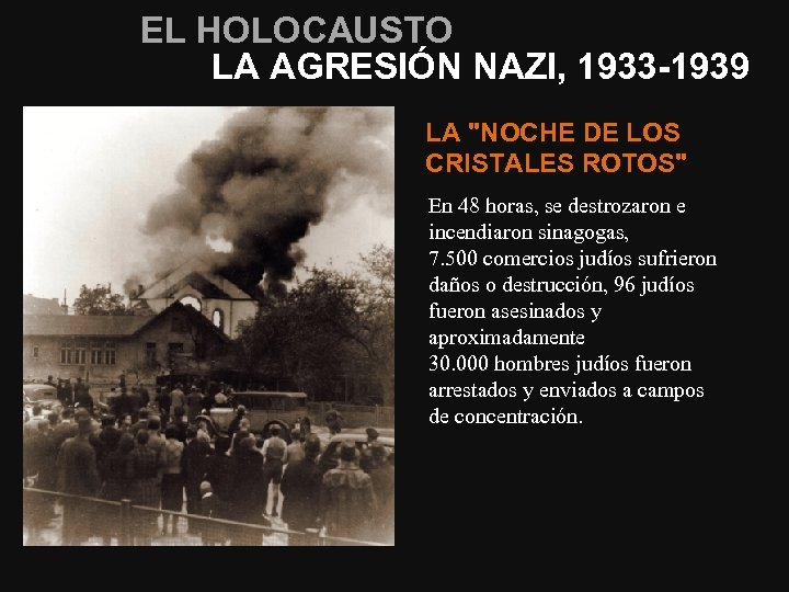 EL HOLOCAUSTO LA AGRESIÓN NAZI, 1933 -1939 LA "NOCHE DE LOS CRISTALES ROTOS" En