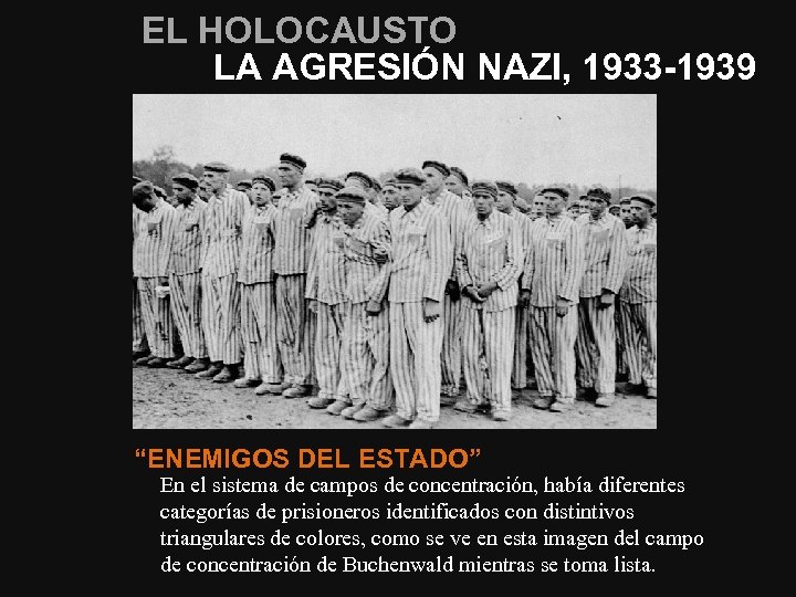 EL HOLOCAUSTO LA AGRESIÓN NAZI, 1933 -1939 “ENEMIGOS DEL ESTADO” En el sistema de