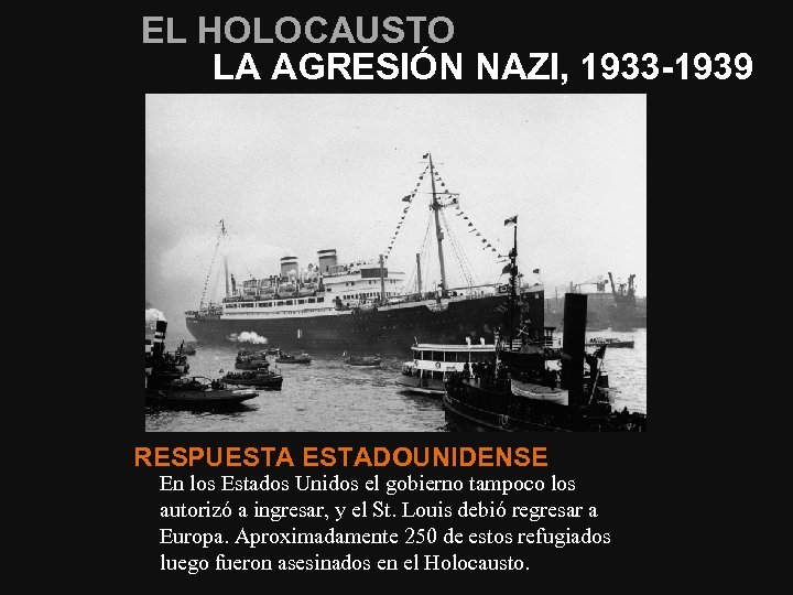 EL HOLOCAUSTO LA AGRESIÓN NAZI, 1933 -1939 RESPUESTADOUNIDENSE En los Estados Unidos el gobierno