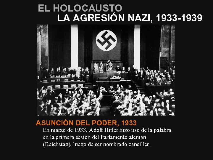 EL HOLOCAUSTO LA AGRESIÓN NAZI, 1933 -1939 ASUNCIÓN DEL PODER, 1933 En marzo de