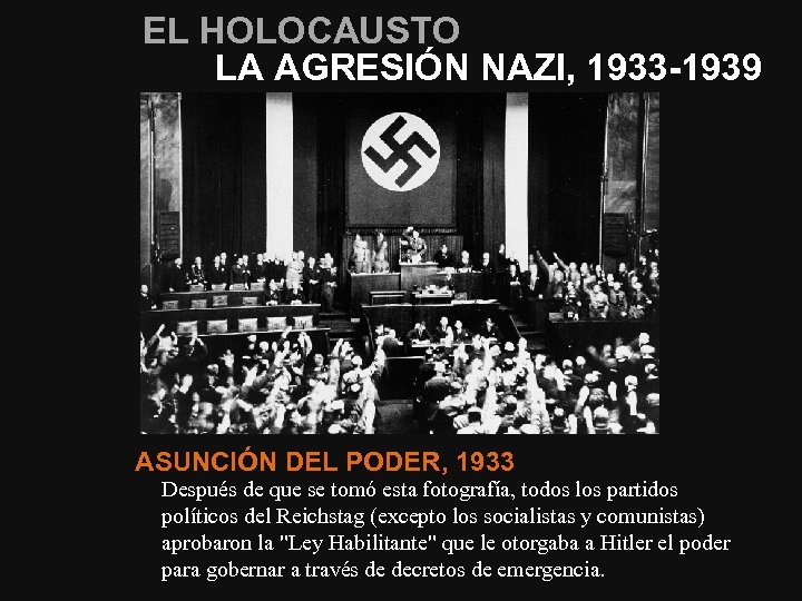 EL HOLOCAUSTO LA AGRESIÓN NAZI, 1933 -1939 ASUNCIÓN DEL PODER, 1933 Después de que