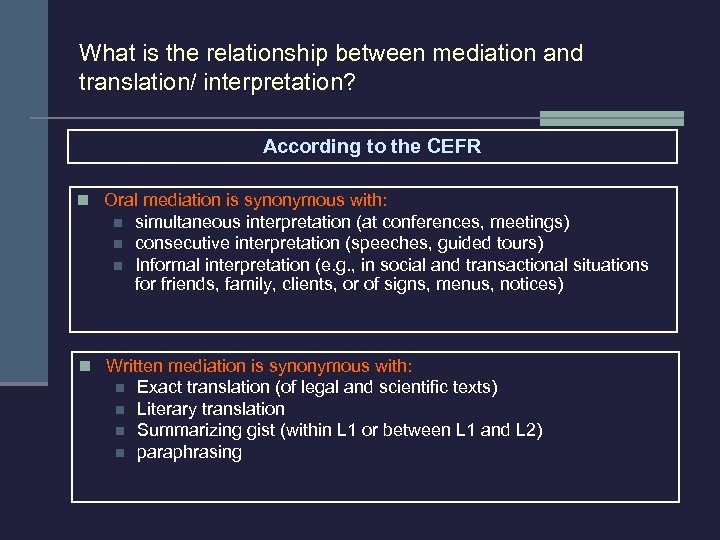 What is the relationship between mediation and translation/ interpretation? According to the CEFR n