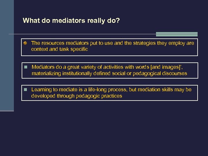 What do mediators really do? The resources mediators put to use and the strategies