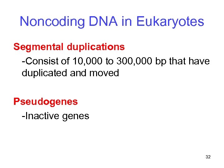 Noncoding DNA in Eukaryotes Segmental duplications -Consist of 10, 000 to 300, 000 bp