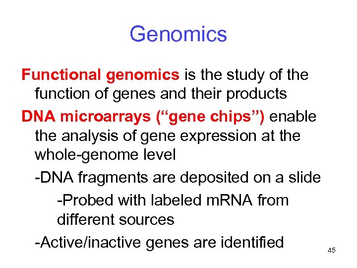 Genomics Functional genomics is the study of the function of genes and their products