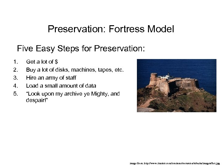 Preservation: Fortress Model Five Easy Steps for Preservation: 1. 2. 3. 4. 5. Get