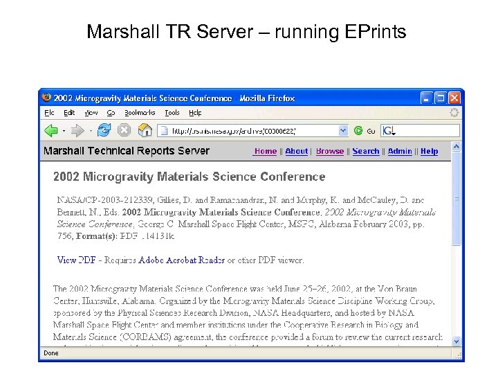 Marshall TR Server – running EPrints 