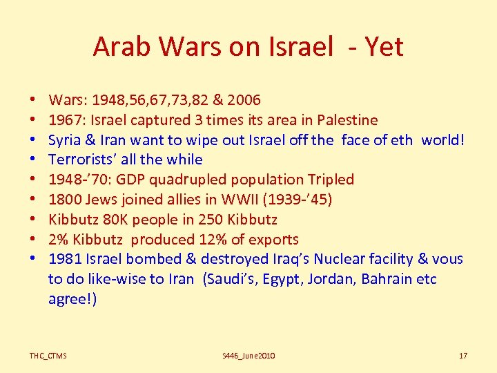 Arab Wars on Israel - Yet • • • Wars: 1948, 56, 67, 73,