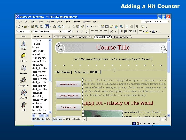 Adding a Hit Counter To add a Hit Counter 1. Double-click the home page