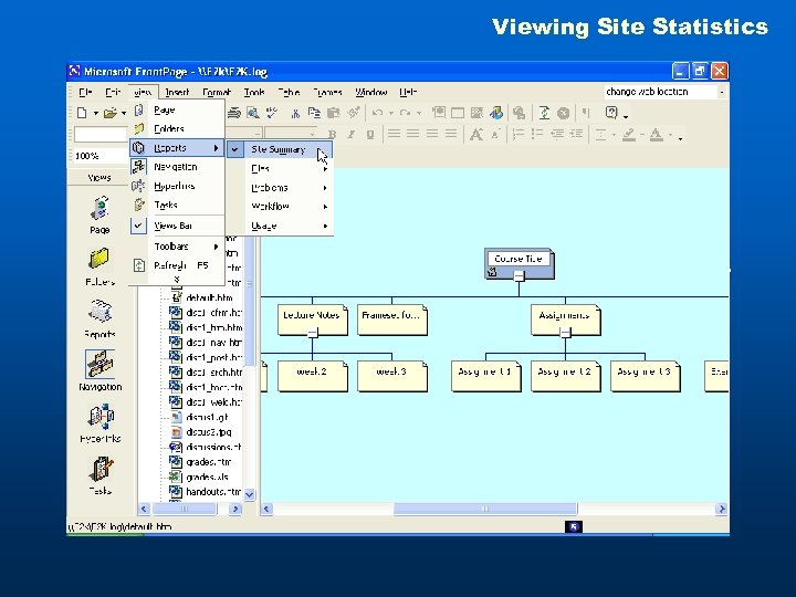 Viewing Site Statistics To view site statistics • On the View menu, point to