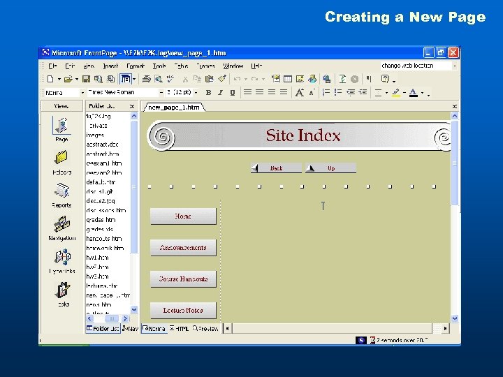 Creating a New Page To create a new page 1. Right click the Course