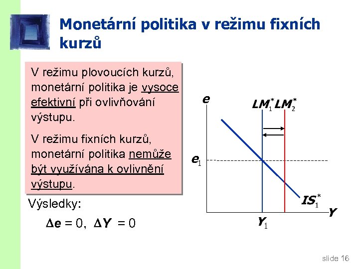 Monetární politika v režimu fixních kurzů V increase in M would An režimu plovoucích