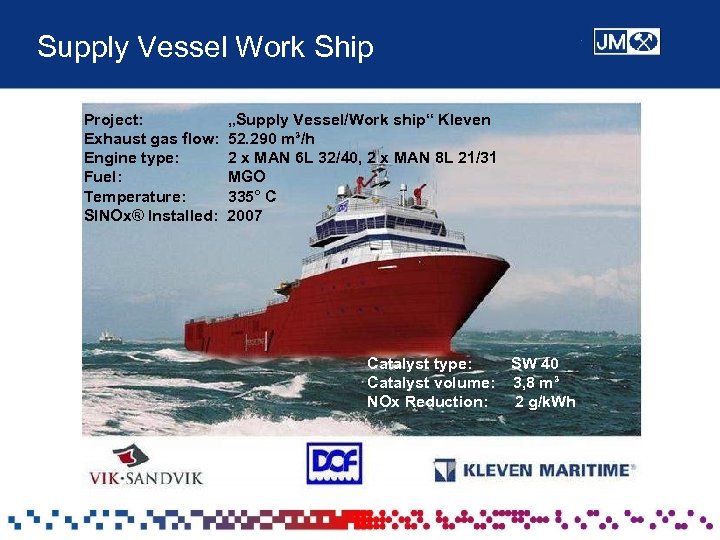 Supply Vessel Work Ship Project: Exhaust gas flow: Engine type: Fuel: Temperature: SINOx® Installed: