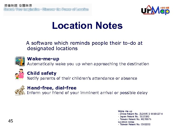 Location Notes A software which reminds people their to-do at designated locations Wake-me-up Automatically
