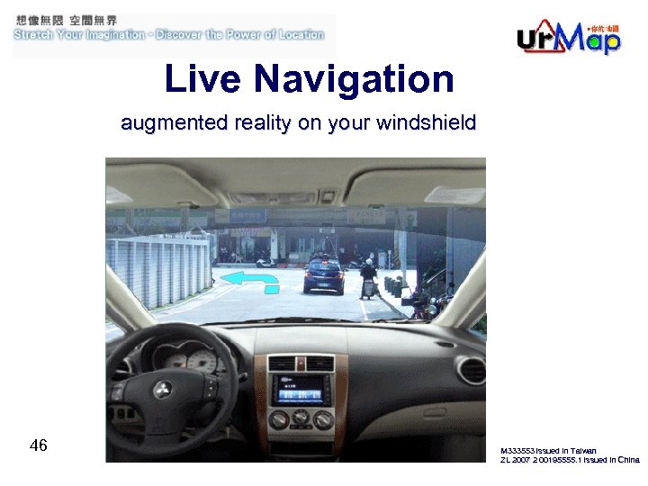 Live Navigation augmented reality on your windshield 46 M 333553 issued in Taiwan ZL